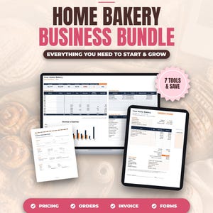 Home Bakery Business Bundle | Bakery Pricing Calculator, Order Tracker, Invoice, Forms and Startup Kit | Google Sheets and PDF
