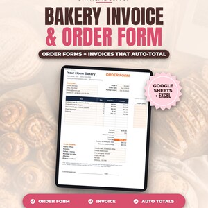 Bakery Invoice Template | Custom Cake Order Form and Invoice | Editable Google Sheets and Excel Home Bakery Form