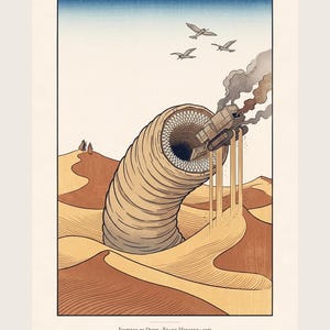 Dune Poster Art Print, Frank Herbert Sandworm Japanese Woodblock Wall Art, Arrakis Sci Fi Gift image 1