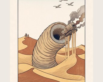 Dune Poster Art Print, Frank Herbert Sandworm Japanese Woodblock Wall Art, Arrakis Sci Fi Gift