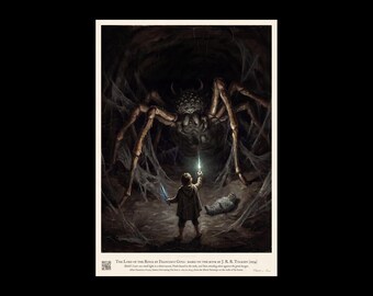 Shelob's Lair Art Print, Lord of the Rings Giant Spider, Frodo and the Phial in Cirith Ungol, Goya Style Dark Wall Art