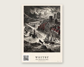 Whitby Railway Poster Print, Where Dracula Came Ashore, Whitby Abbey Vintage Travel Art, Yorkshire Gothic Gift