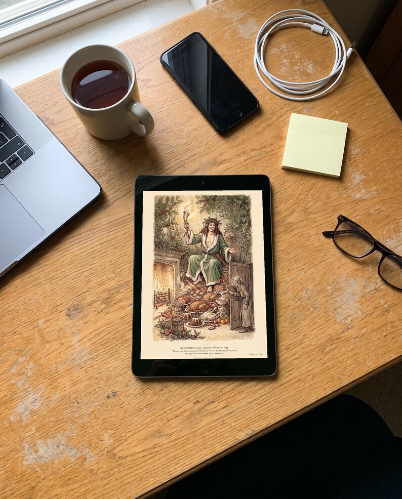 A Christmas Carol Art Print, Ghost of Christmas Present, Victorian Christmas Wall Art, Charles Dickens Gift 画像 9