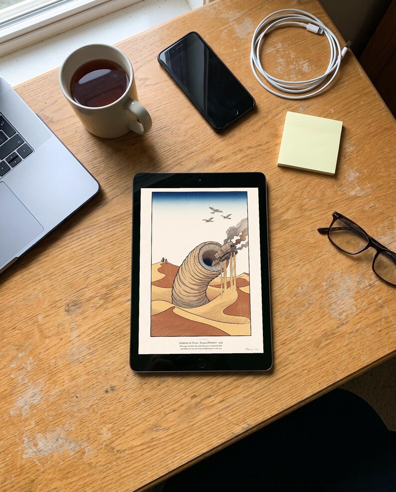 Dune Poster Art Print, Frank Herbert Sandworm Japanese Woodblock Wall Art, Arrakis Sci Fi Gift image 9