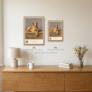 Personalised dog memorial print in the style of Edwin Landseer: a gentle portrait of a dog at rest, with Lord Byron's epitaph, Beauty without Vanity, Strength without Insolence, Courage without Ferocity, and a line for the dog's name and years.
