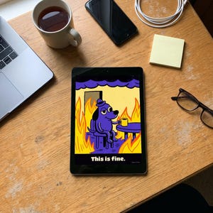 This Is Fine Dog Print, Meme Poster with Fire: Funny Office Wall Art, Coworker Gift, Bold Retro Poster Style Meme Gift image 9