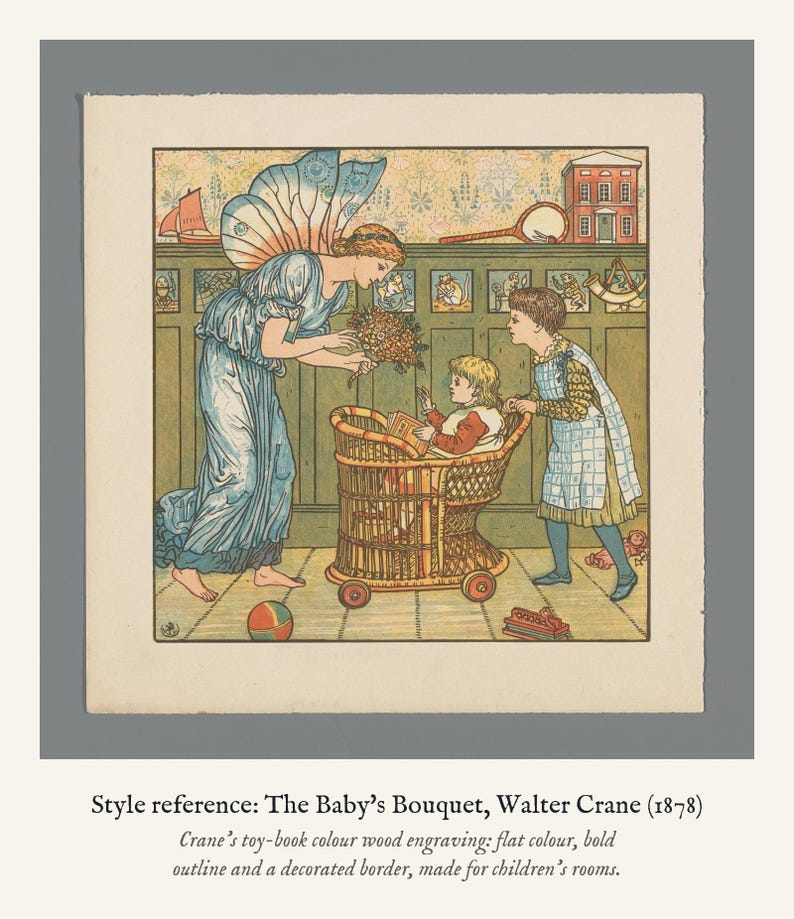 Personalised reading corner bookplate print in engraved ink on cream: a border of stacked books, a reading lamp and an open window, with Ex Libris above and a teacher's name and class year set in the centre.