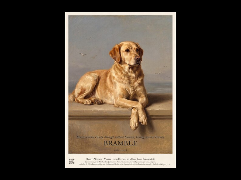 The print itself, on black: Personalised Dog Memorial Print, the whole sheet shown flat so you can see it straight away.