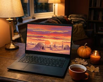 Star Wars Twin Suns-achtergrond en printbare muurdecoratie, Tatooine-geïnspireerde binaire zonsondergang, woestijn sciencefiction-achtergrond voor desktop en telefoon. Downloaden