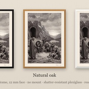 Lord of the Rings Art Print, Fellowship Grief at Moria Etching Wall Art, Lothlorien Tolkien Gift image 6