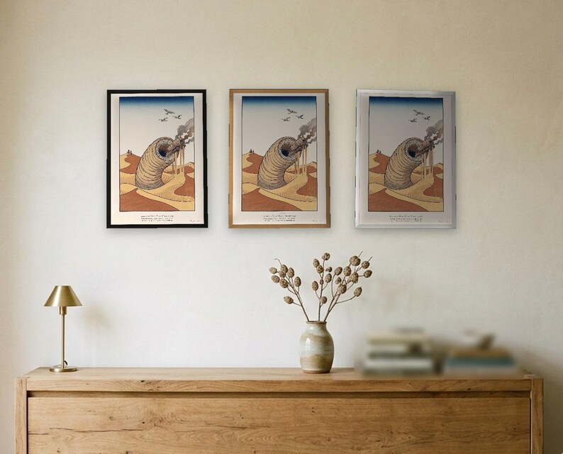 Dune Poster Art Print, Frank Herbert Sandworm Japanese Woodblock Wall Art, Arrakis Sci Fi Gift image 6