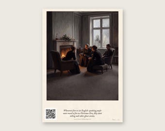 Victorian Christmas Ghost Story Art Print, Told After Supper, Jerome K Jerome Quote, Gothmas Wall Art Gift