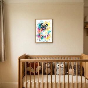 Personalised pet portrait print: Bright watercolour, A3 in a natural oak frame, woodland nursery