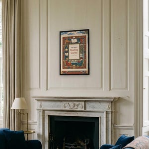 Personalised reading corner bookplate print in engraved ink on cream: a border of stacked books, a reading lamp and an open window, with Ex Libris above and a teacher's name and class year set in the centre.