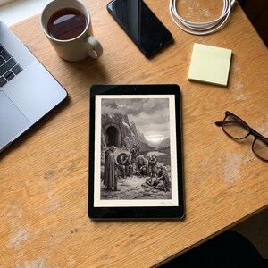 Lord of the Rings Art Print, Fellowship Grief at Moria Etching Wall Art, Lothlorien Tolkien Gift image 9