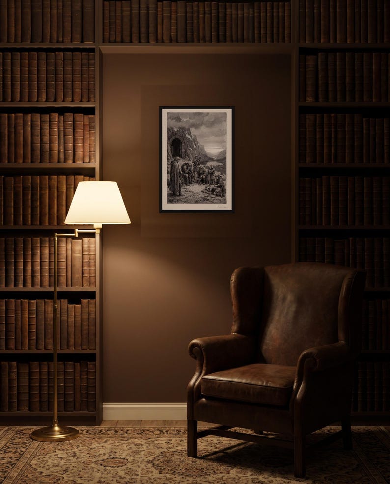 Lord of the Rings Art Print, Fellowship Grief at Moria Etching Wall Art, Lothlorien Tolkien Gift image 3