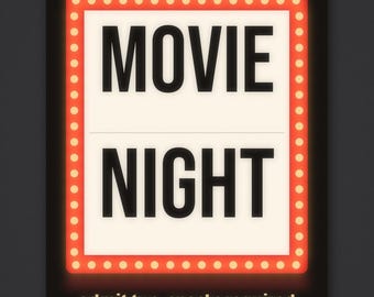 Movie Night Sign Print, Cinema Marquee Poster, Home Cinema Decor, Movie Lover Gift