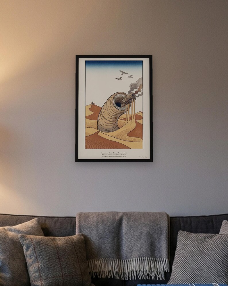 Dune Poster Art Print, Frank Herbert Sandworm Japanese Woodblock Wall Art, Arrakis Sci Fi Gift image 2