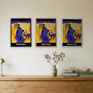 This Is Fine Dog Print, Meme Poster with Fire: Funny Office Wall Art, Coworker Gift, Bold Retro Poster Style Meme Gift image 6