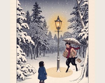 Narnia Lamp Post Art Print, Chronicles of Narnia Christmas Wall Art, C S Lewis Book Gift