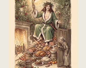 A Christmas Carol Art Print, Ghost of Christmas Present, Victorian Christmas Wall Art, Charles Dickens Gift