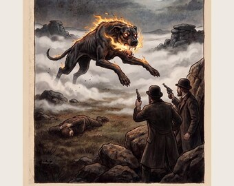 Hound of the Baskervilles Art Print, The Hound on the Moor: Sherlock Holmes Gothic Wall Art, Dartmoor Mystery Book Lover Gift