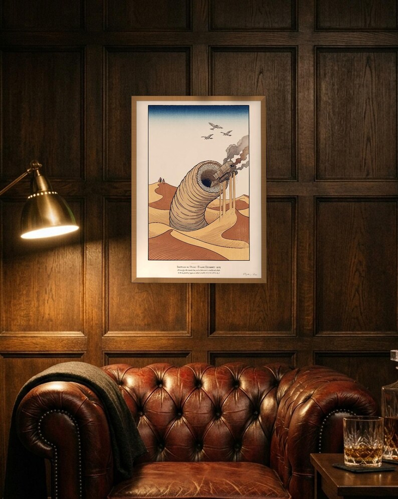 Dune Poster Art Print, Frank Herbert Sandworm Japanese Woodblock Wall Art, Arrakis Sci Fi Gift image 3