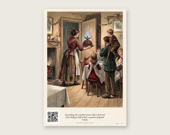 Christmas Pudding Print, Mrs Cratchit's Pudding, A Christmas Carol Quote, Dickens Victorian Christmas Kitchen Art