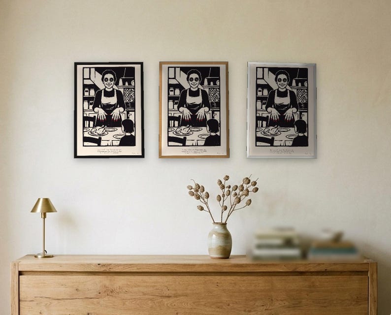 Póster de Coraline, grabado en madera de The Other Mother Button Eyes, arte mural de Halloween espeluznante de Neil Gaiman imagen 6