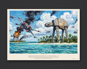 Rogue One Art Print, The Battle of Scarif: Star Wars Poster in Van Gogh Style, Sci Fi Wall Art, Star Wars Gift for Him