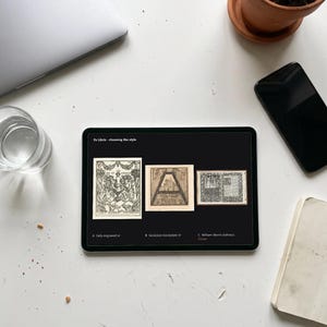 Personalised ex libris bookplate print in engraved ink on cream: a border of stacked books, a reading lamp and a cup of tea, with Ex Libris above and a mum's name and a year set in the centre.
