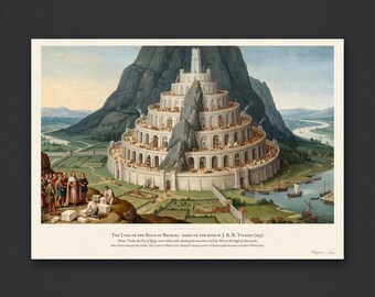 Lord of the Rings by Bruegel Art Print, Minas Tirith as the Tower of Babel, Gondor White City Wall Art, Tolkien Fantasy Gift
