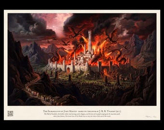 The Fall of Gondolin Art Print, Silmarillion Hidden City in Flames, Tolkien Wall Art, John Martin Style Apocalyptic Painting