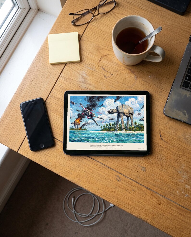 Rogue One Art Print, The Battle of Scarif: Star Wars Poster in Van Gogh Style, Sci Fi Wall Art, Star Wars Gift for Him afbeelding 9
