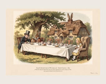 Alice in Wonderland Art Print, Mad Hatter Tea Party Wall Art, Lewis Carroll Book Lover Gift