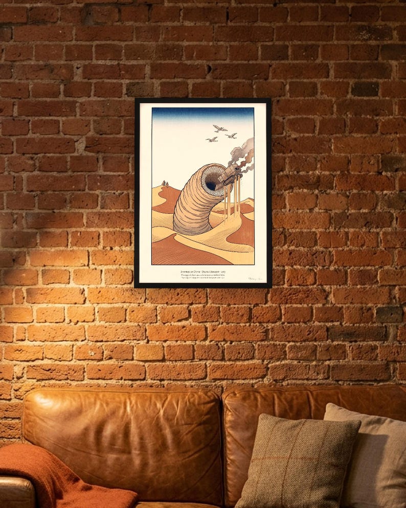 Dune Poster Art Print, Frank Herbert Sandworm Japanese Woodblock Wall Art, Arrakis Sci Fi Gift image 4