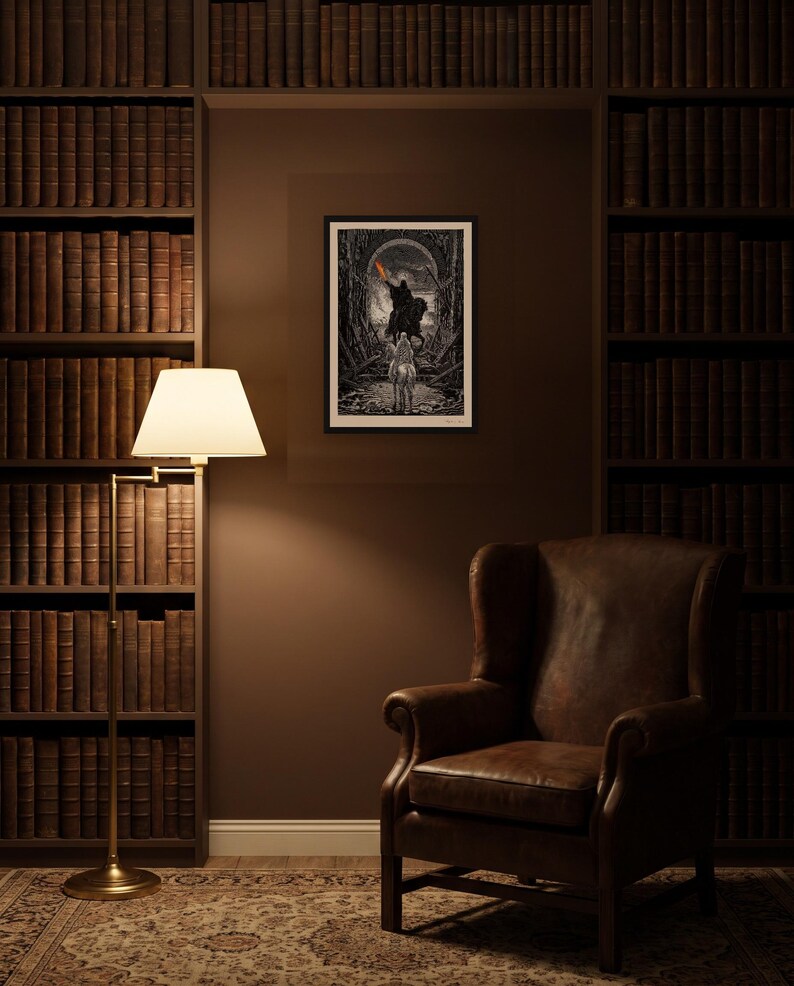 Lord of the Rings Art Print, Minas Tirith Gate Wood Engraving Poster, Dark Fantasy Tolkien Gift image 2