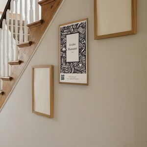 Personalised ex libris bookplate print in engraved ink on cream: a border of stacked books, a reading lamp and a cup of tea, with Ex Libris above and a mum's name and a year set in the centre.
