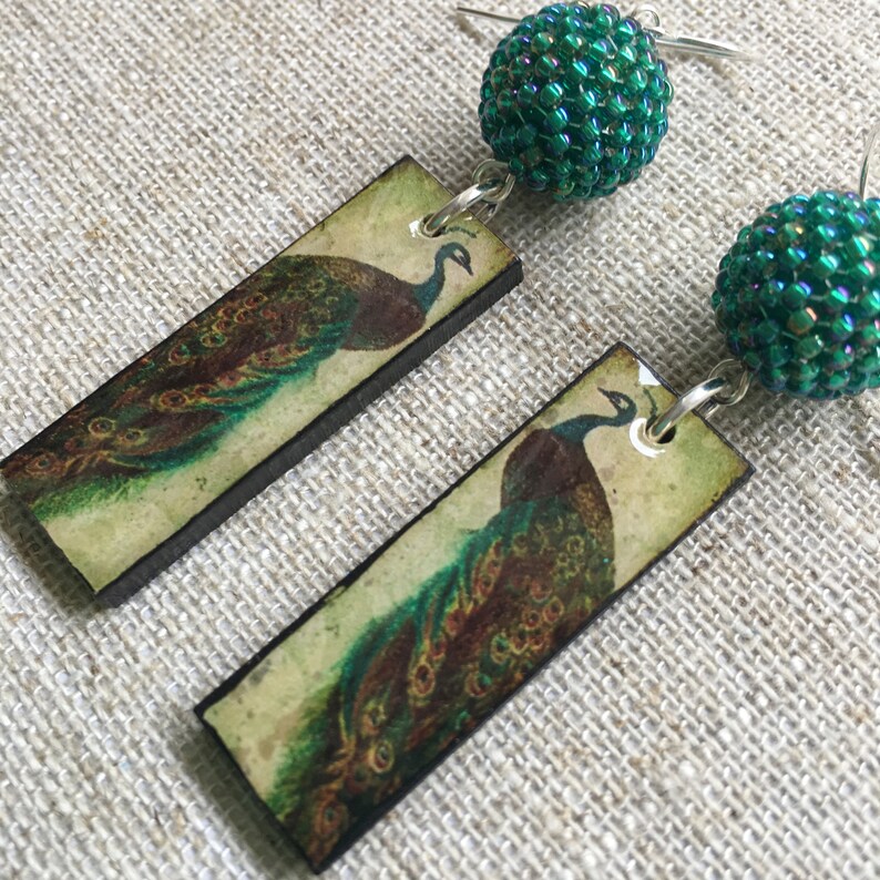 Peacock Resin Tile Earrings