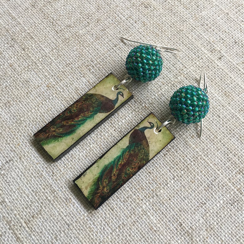 Peacock Resin Tile Earrings