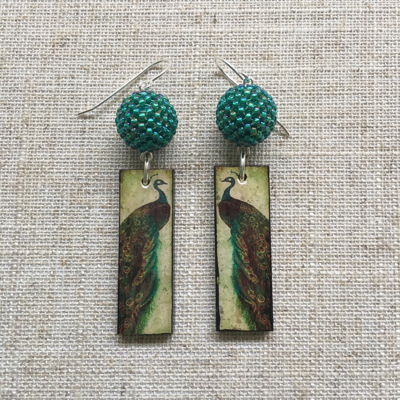 Peacock Resin Tile Earrings