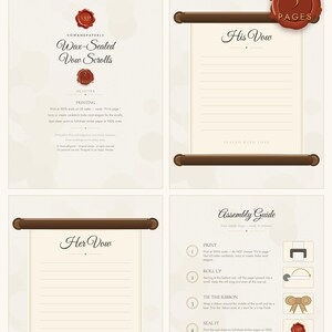 Wedding Vow Scrolls Printable, His and Her Vow Books Scroll Set, Elegant Wedding Ceremony Script, Ivory Parchment Vow Cards Instant Download