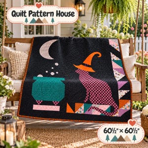Hexen-Quiltmuster (PDF) | 60,5 Zoll Halloween-Patchwork-Quilt-Nähvorlage