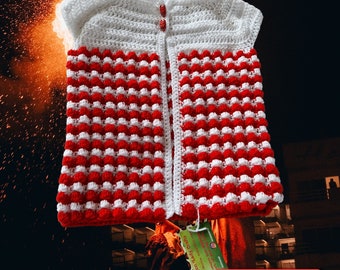 White and sparkly red puff stitch waistcoat with Lock buttons, fits up to 4 years