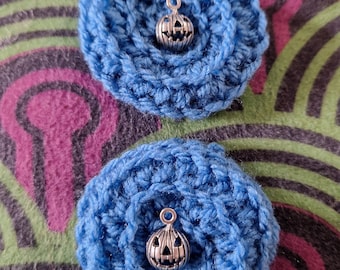 Crocheted plug mittens / lobe gloves / ear muffs with pumpkin detail