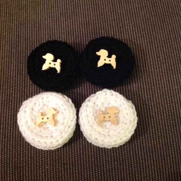 Crocheted plug mittens / lobe gloves / ear muffs with cute poodles