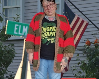 MADE TO ORDER Freddy Krueger inspired cardigan, Nightmare on Elm Street, adult sizes