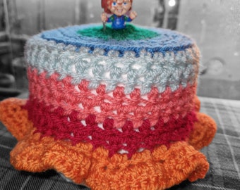 Toilet roll cover, Chucky-inspired, crochet