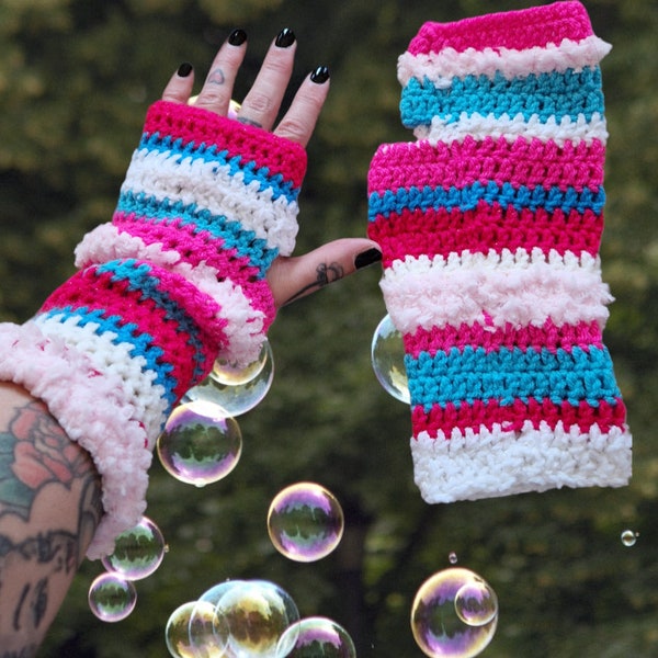 Barbie inspired crochet wrist warmers, adult size