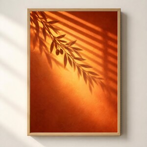 Arte con sombras de ramas de olivo / Decoración de pared para cocina mediterránea / Póster de persianas iluminadas por el sol / Lámina rústica de granja toscana / Regalo acogedor en tonos neutros